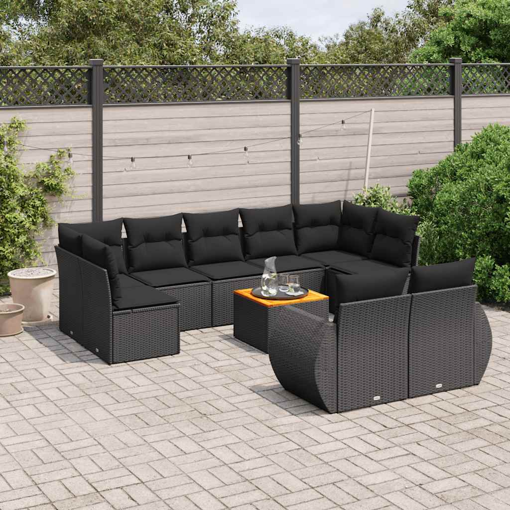 vidaXL 10-Piece Lounge Set with Cushions Poly Rattan Black