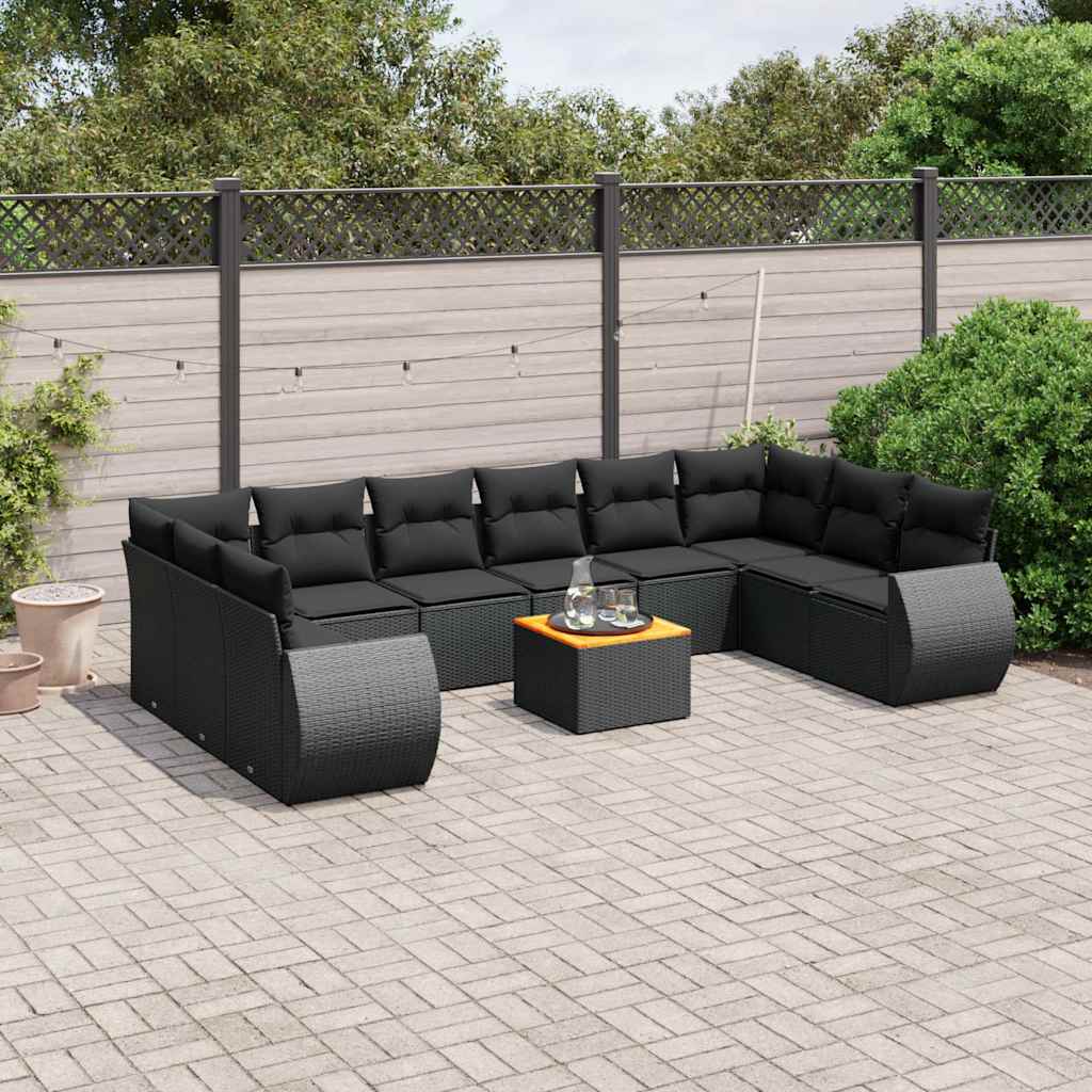 vidaXL 11-Piece Lounge Set with Cushions Poly Rattan Black
