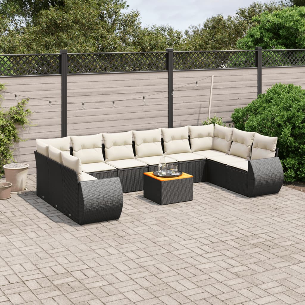 vidaXL 11-Piece Lounge Set with Cushions Poly Rattan Black