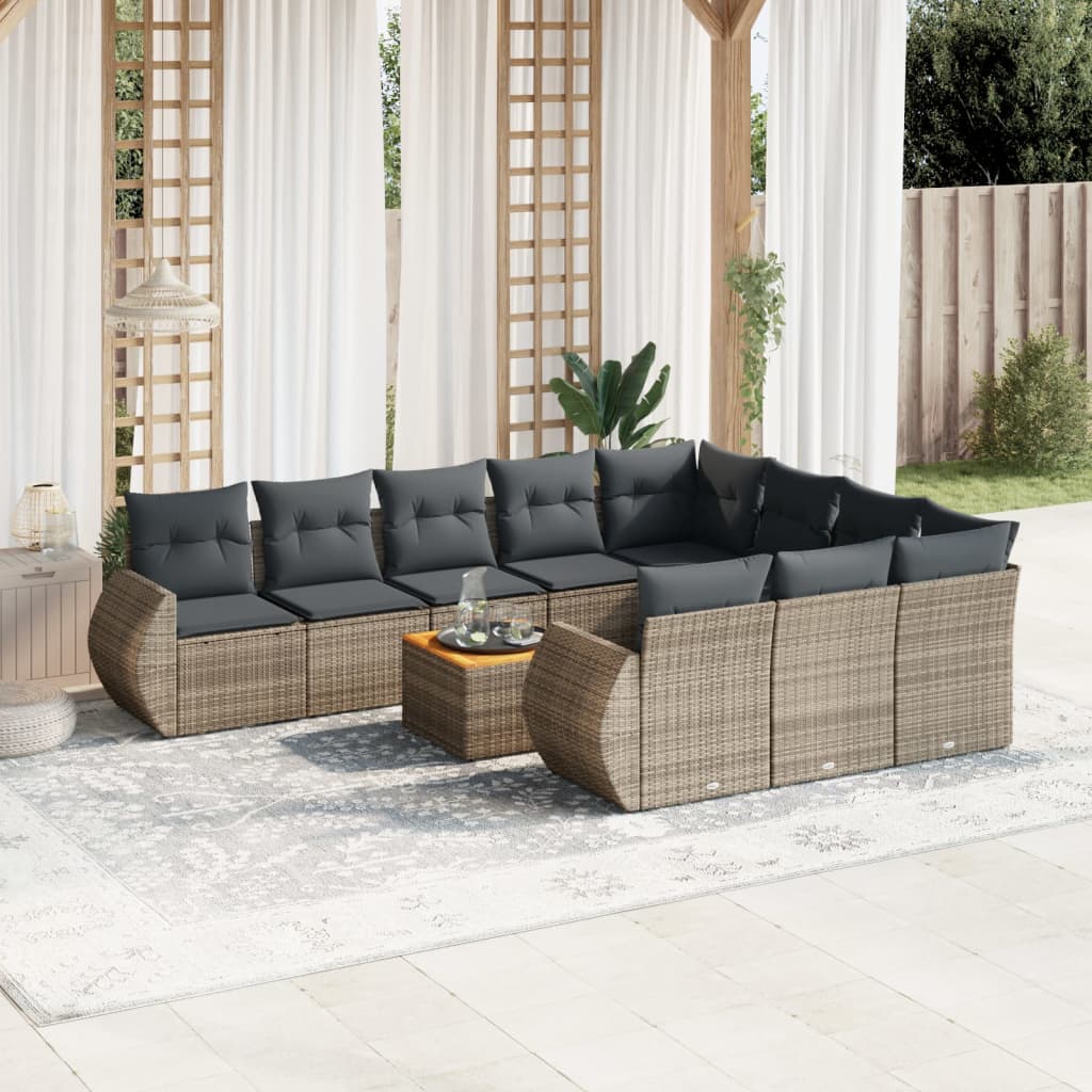 vidaXL 11-Piece Lounge Set with Cushions Poly Rattan Black