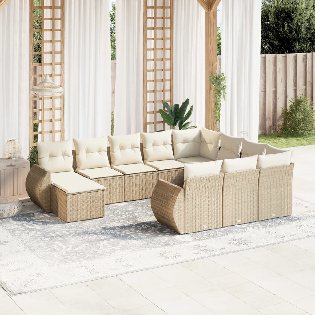 vidaXL 11-Piece Lounge Set with Cushions Poly Rattan Black