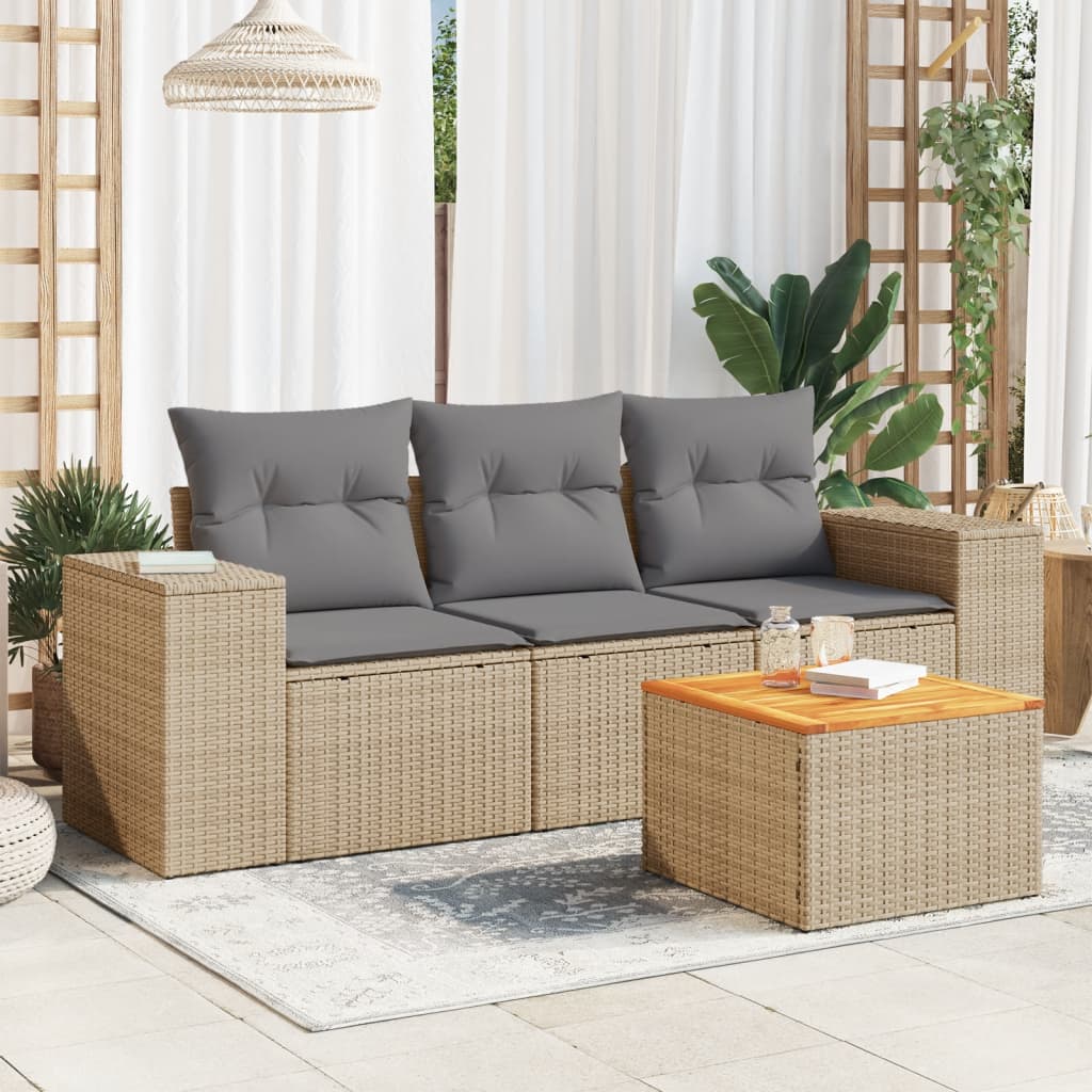 vidaXL 4-delige Loungeset met kussens poly rattan zwart