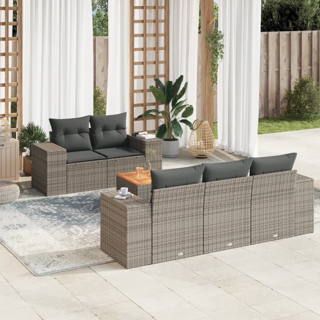 vidaXL 6-delige Loungeset met kussens poly rattan zwart