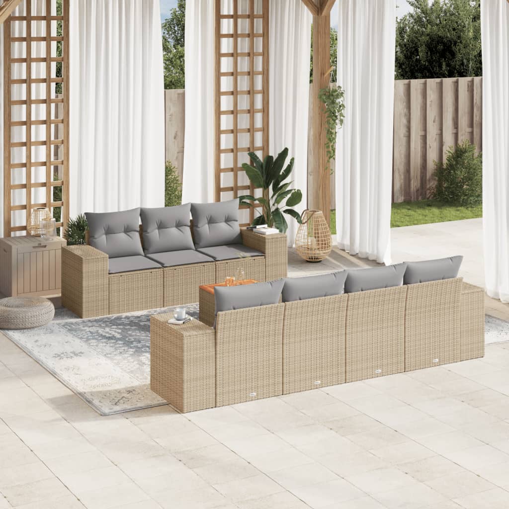 vidaXL 8-delige Loungeset met kussens poly rattan zwart