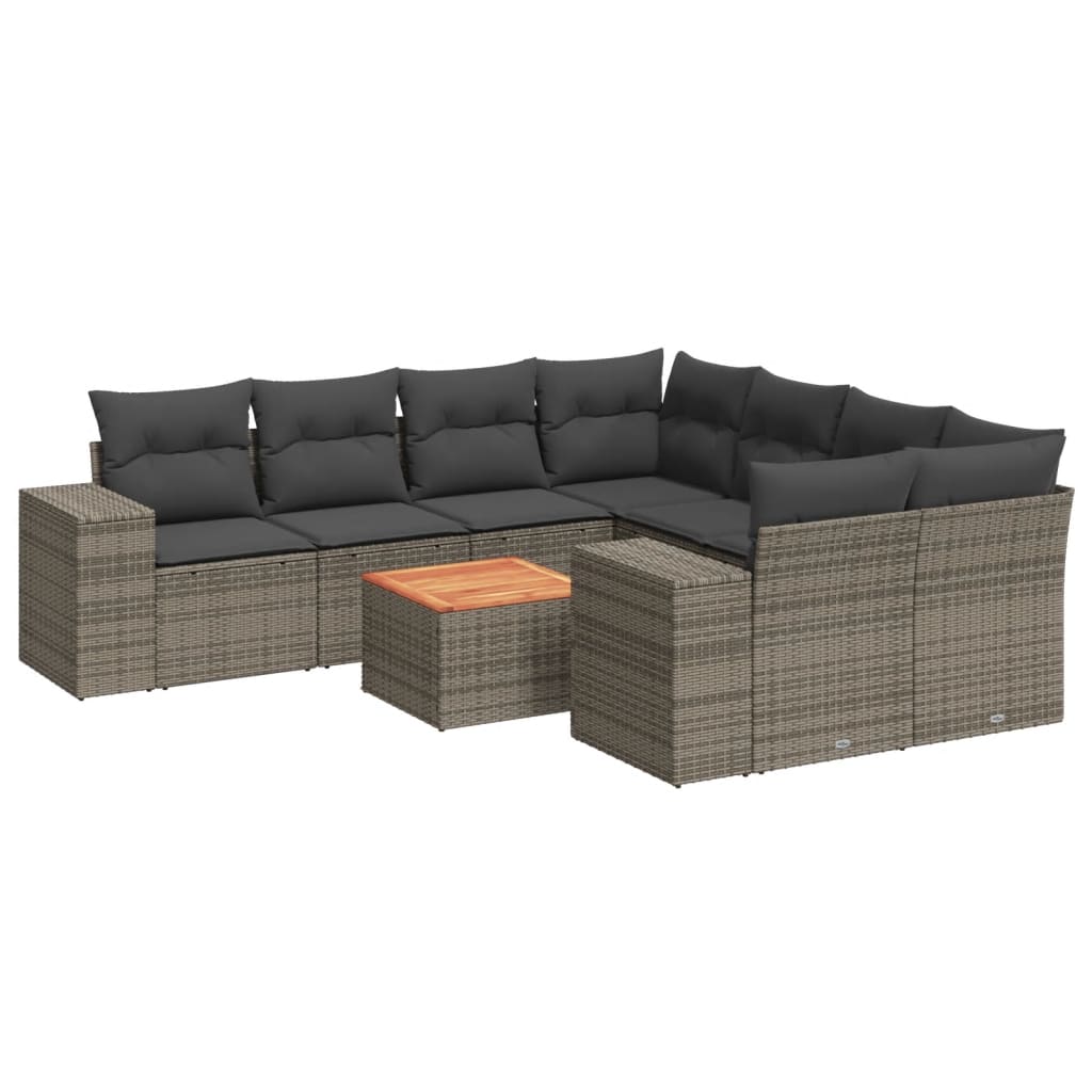 vidaXL 9-delige Loungeset met kussens poly rattan zwart