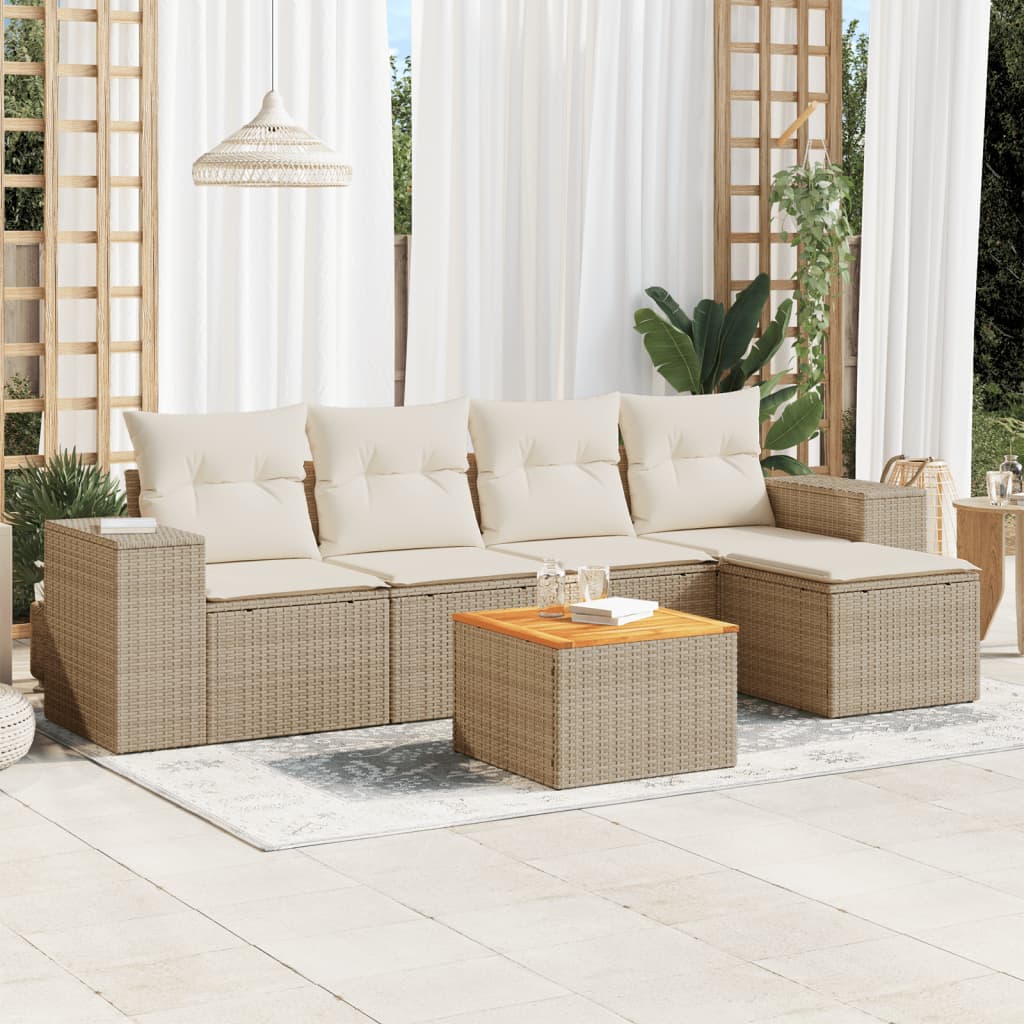 vidaXL 6-delige Loungeset met kussens poly rattan zwart