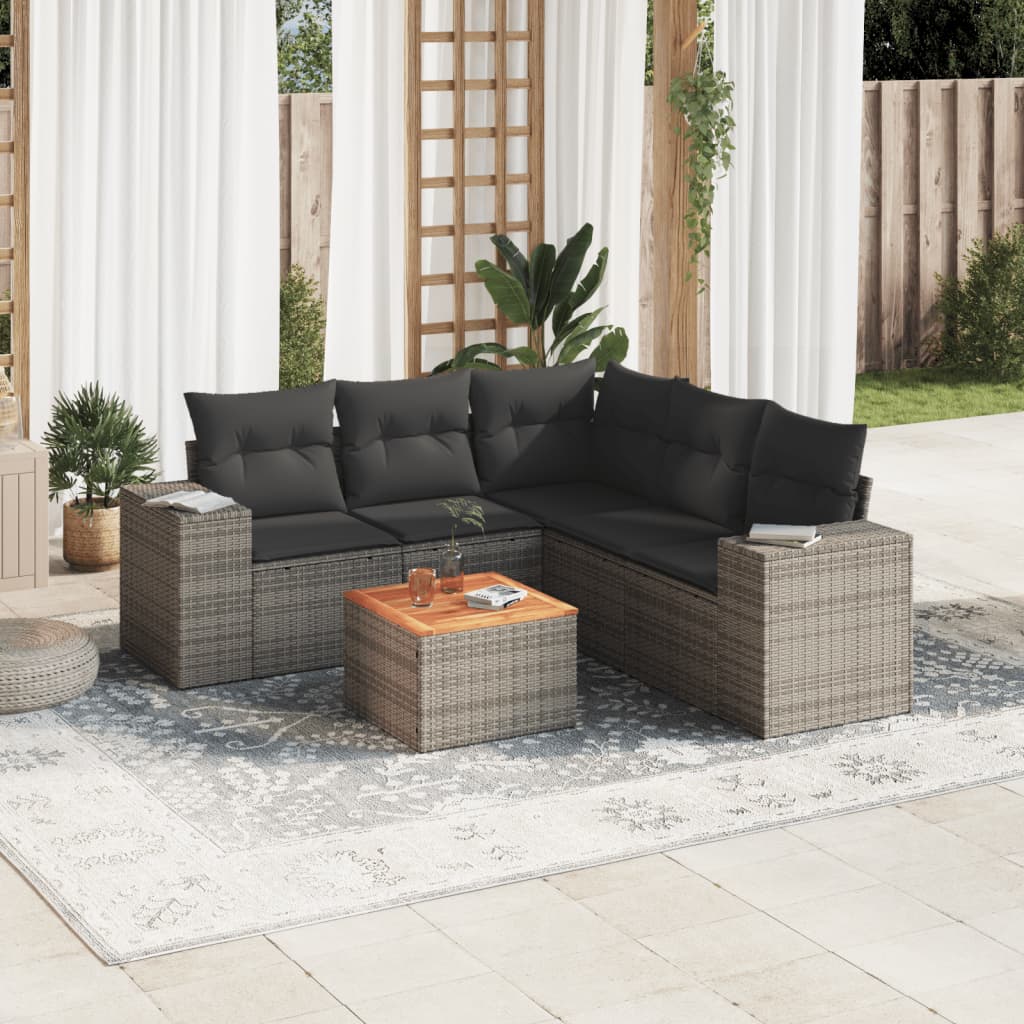 vidaXL 6-delige Loungeset met kussens poly rattan zwart