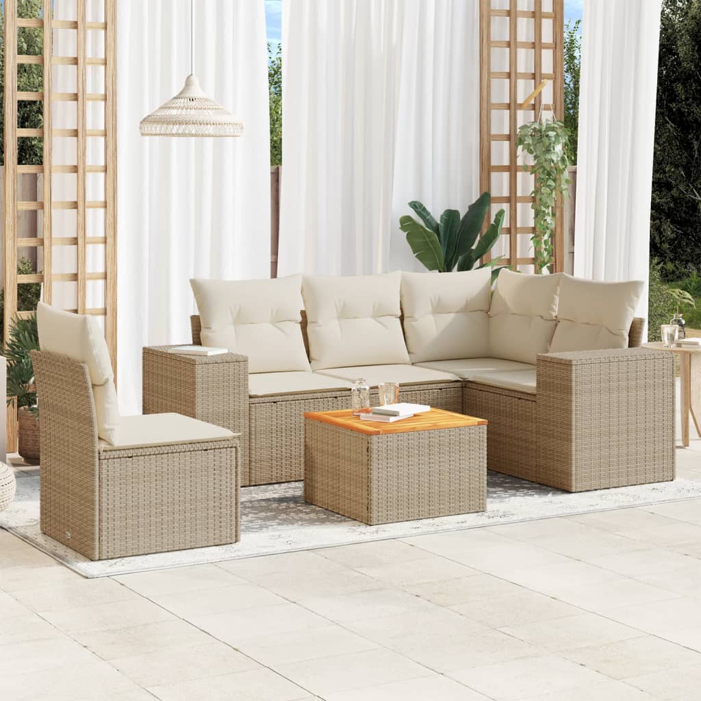 vidaXL 6-delige Loungeset met kussens poly rattan zwart
