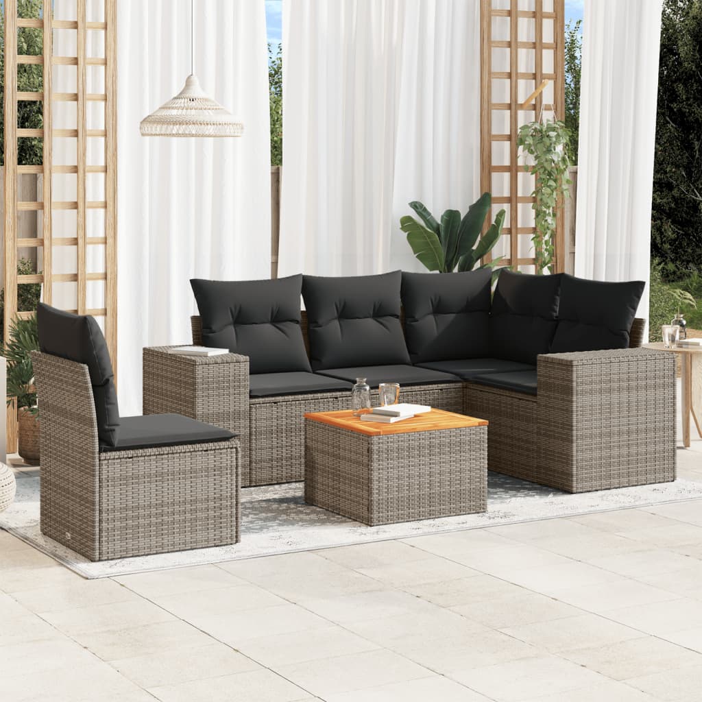 vidaXL 6-delige Loungeset met kussens poly rattan zwart