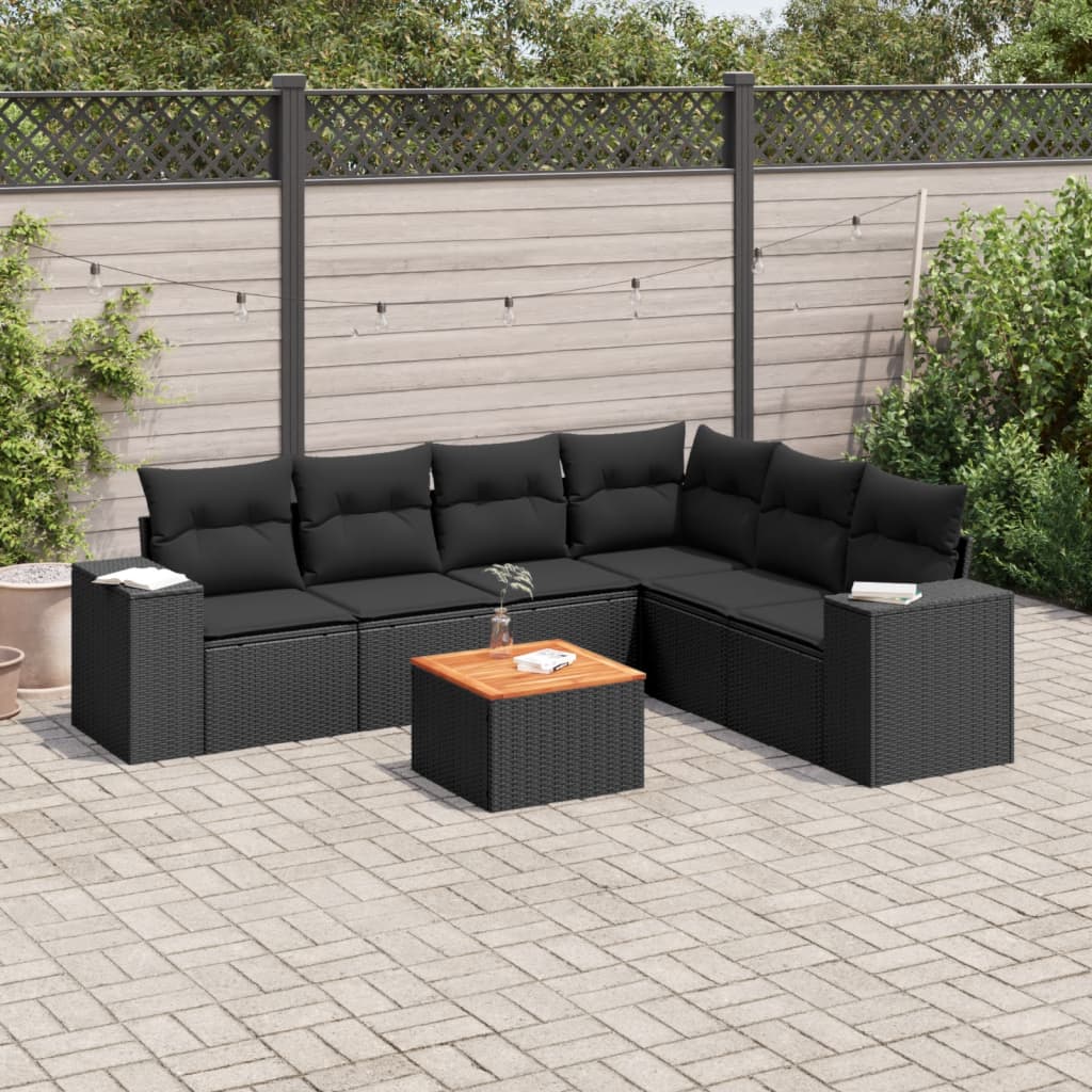 vidaXL 7-delige Loungeset met kussens poly rattan zwart