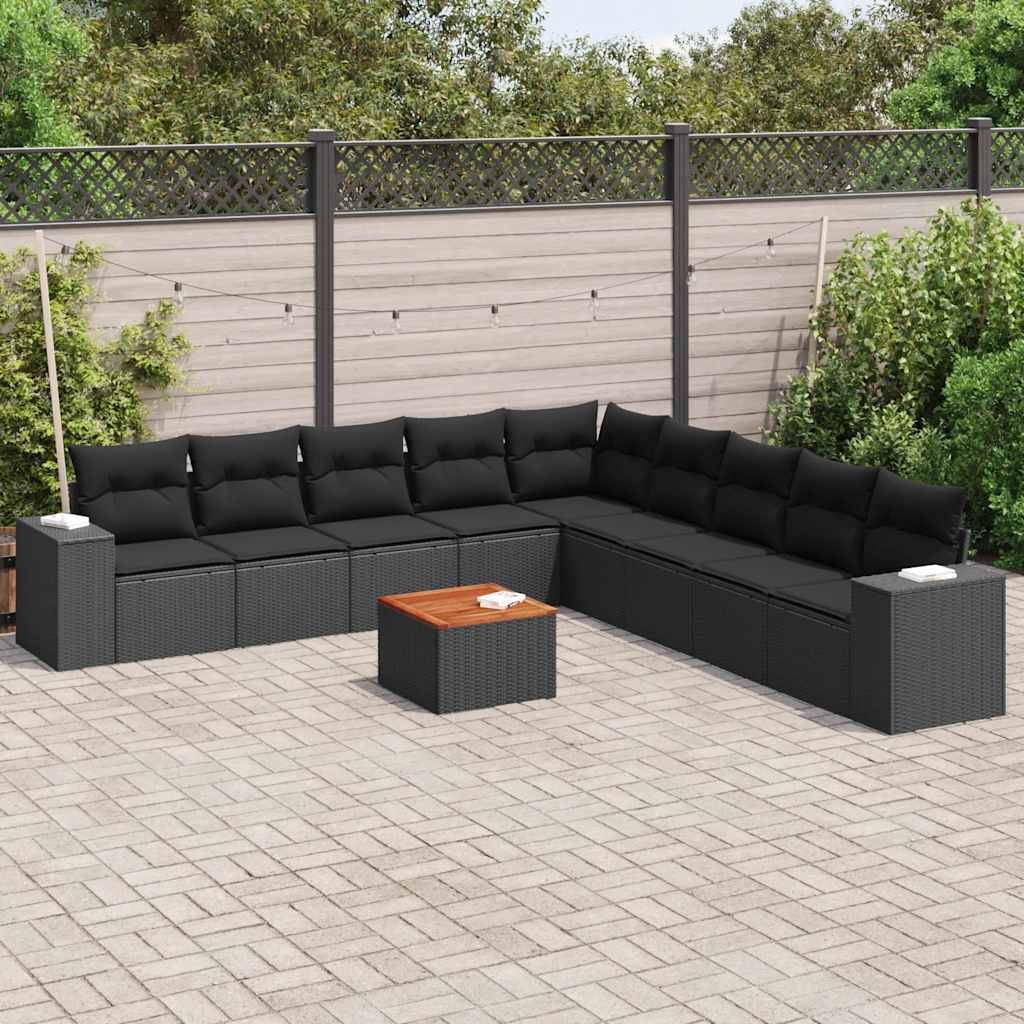 vidaXL 10-delige Loungeset met kussens poly rattan zwart