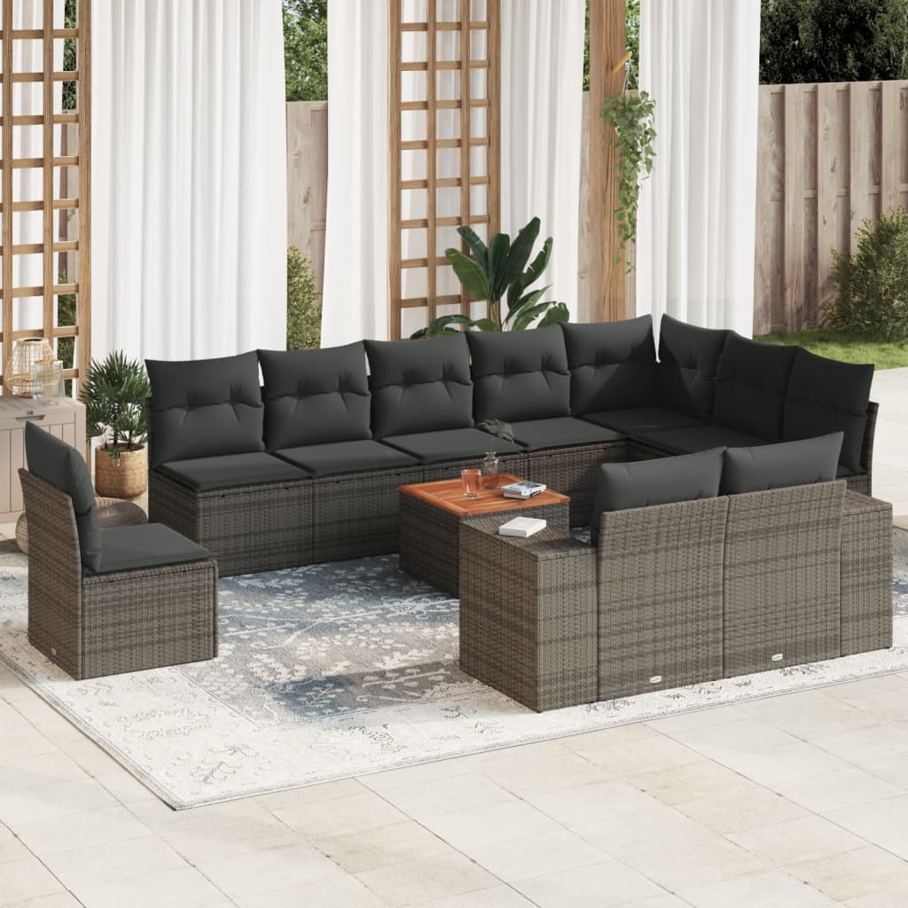 vidaXL 11-delige Loungeset met kussens poly rattan zwart