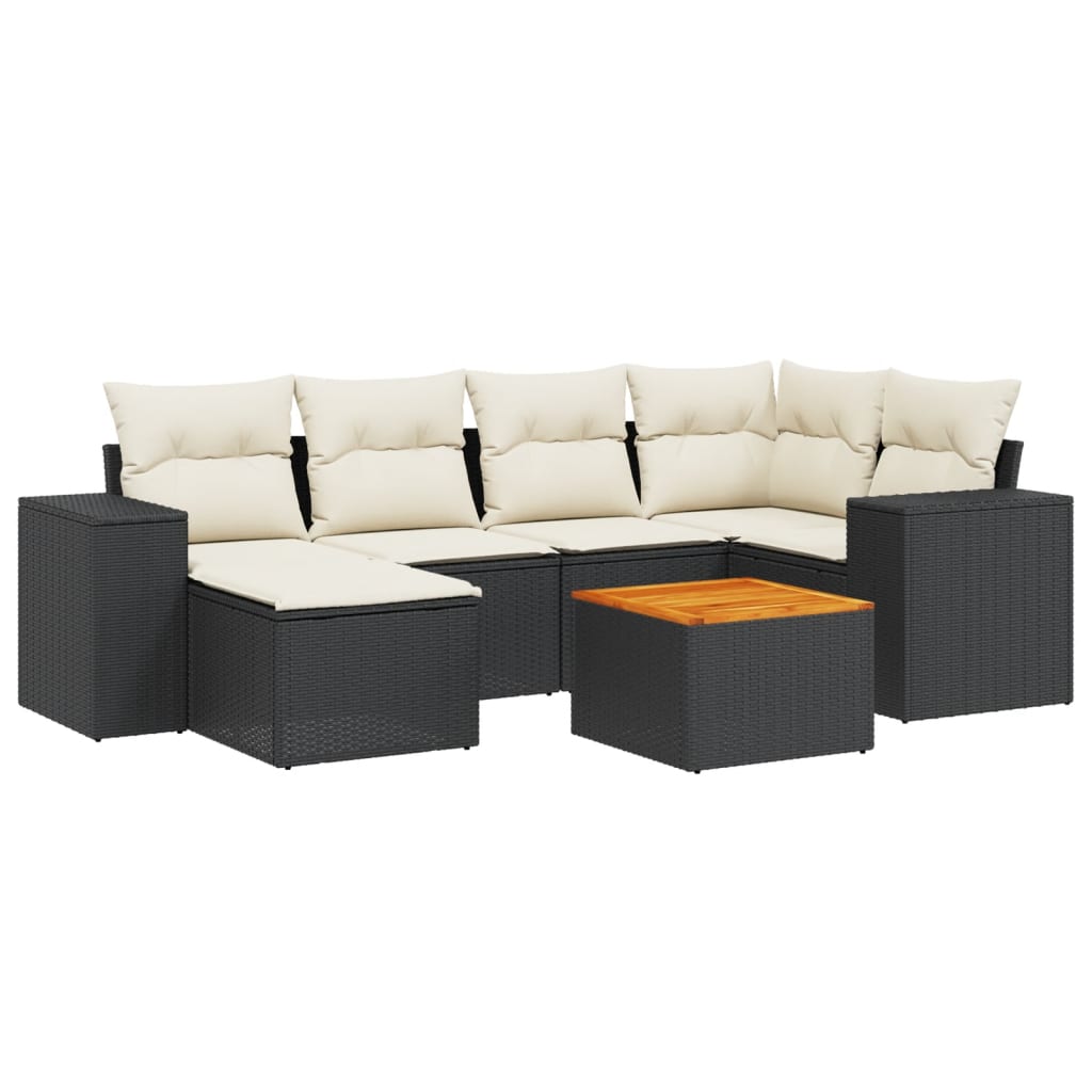 vidaXL 7-Piece Lounge Set with Cushions Poly Rattan Black