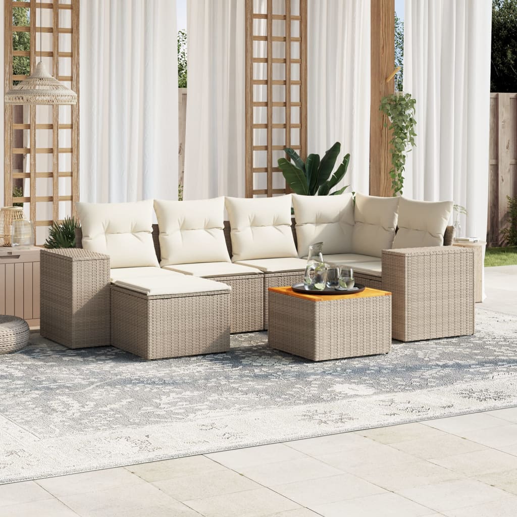 vidaXL 7-Piece Lounge Set with Cushions Poly Rattan Black