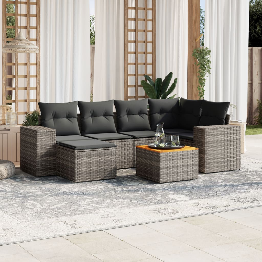 vidaXL 7-Piece Lounge Set with Cushions Poly Rattan Black