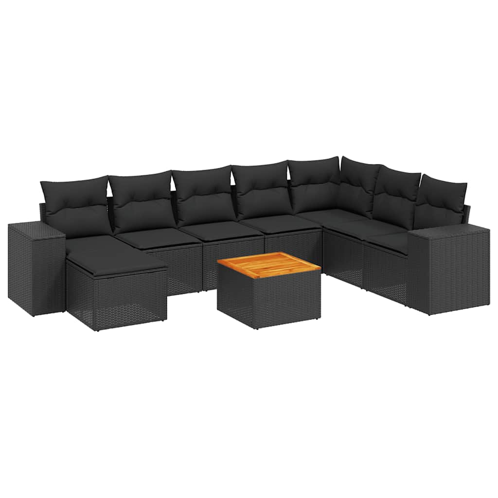 vidaXL 9-piece Lounge Set with Cushions Poly Rattan Black