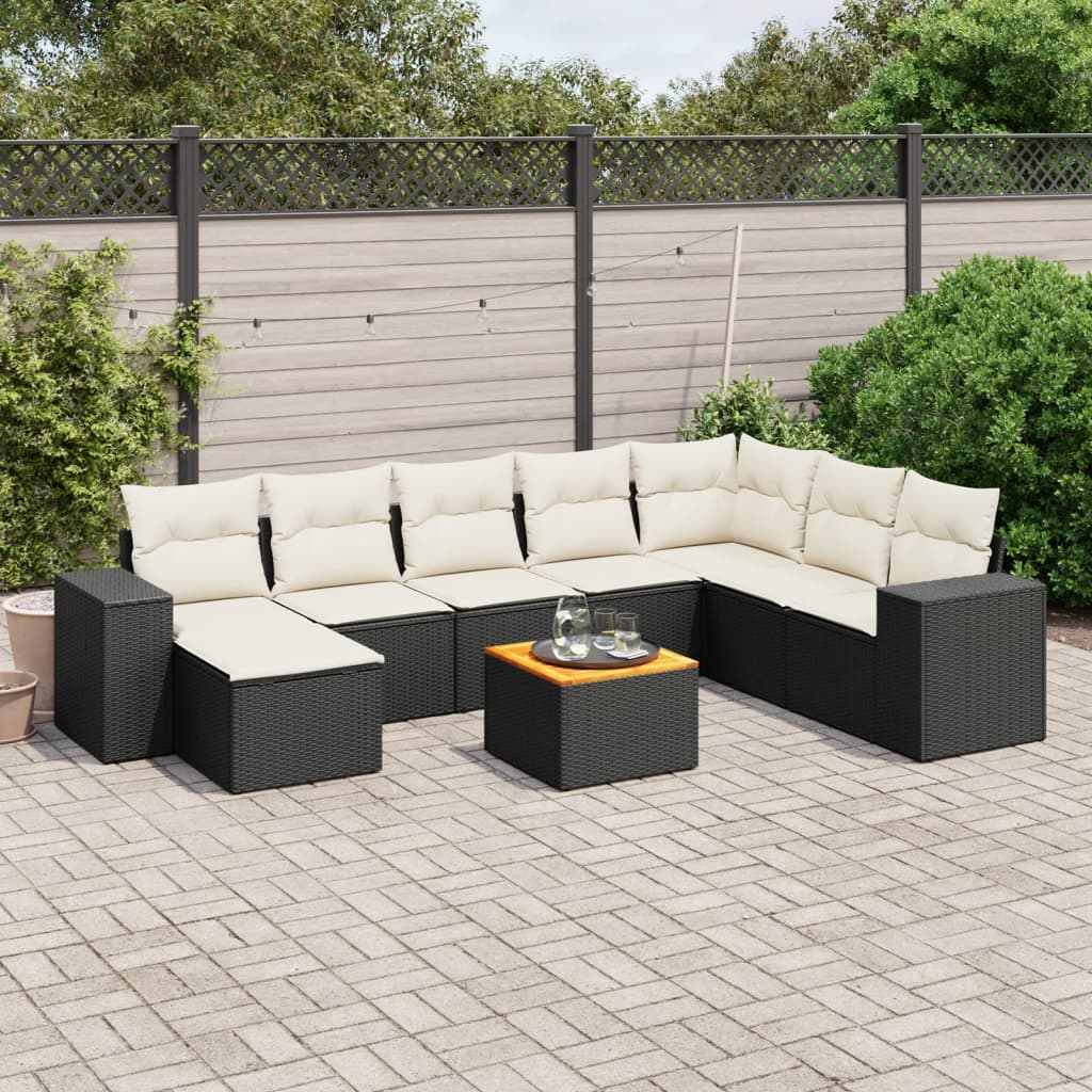 vidaXL 9-piece Lounge Set with Cushions Poly Rattan Black