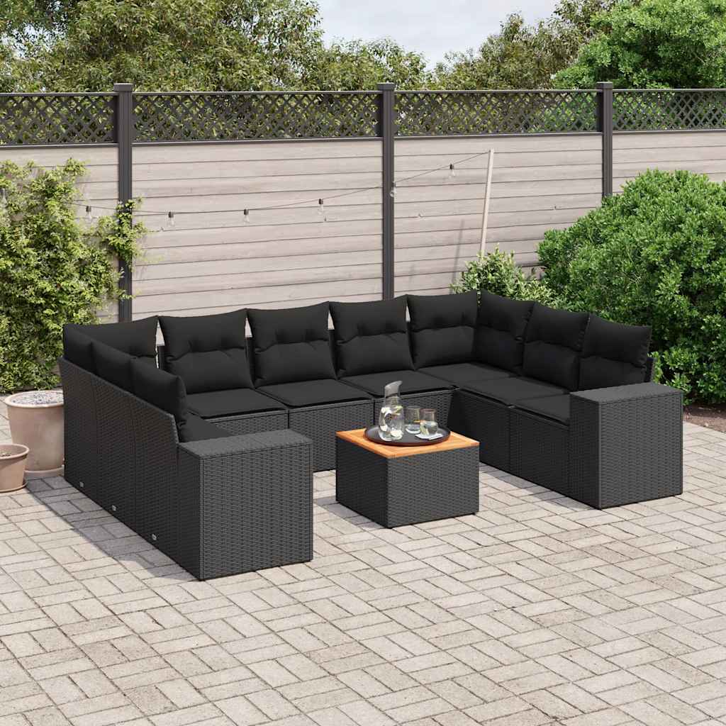 vidaXL 10-Piece Lounge Set with Cushions Poly Rattan Black