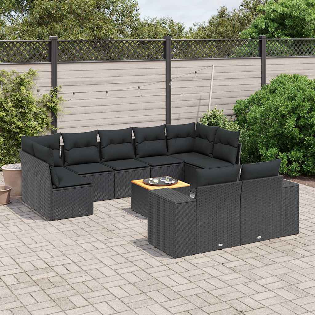 vidaXL 10-Piece Lounge Set with Cushions Poly Rattan Black