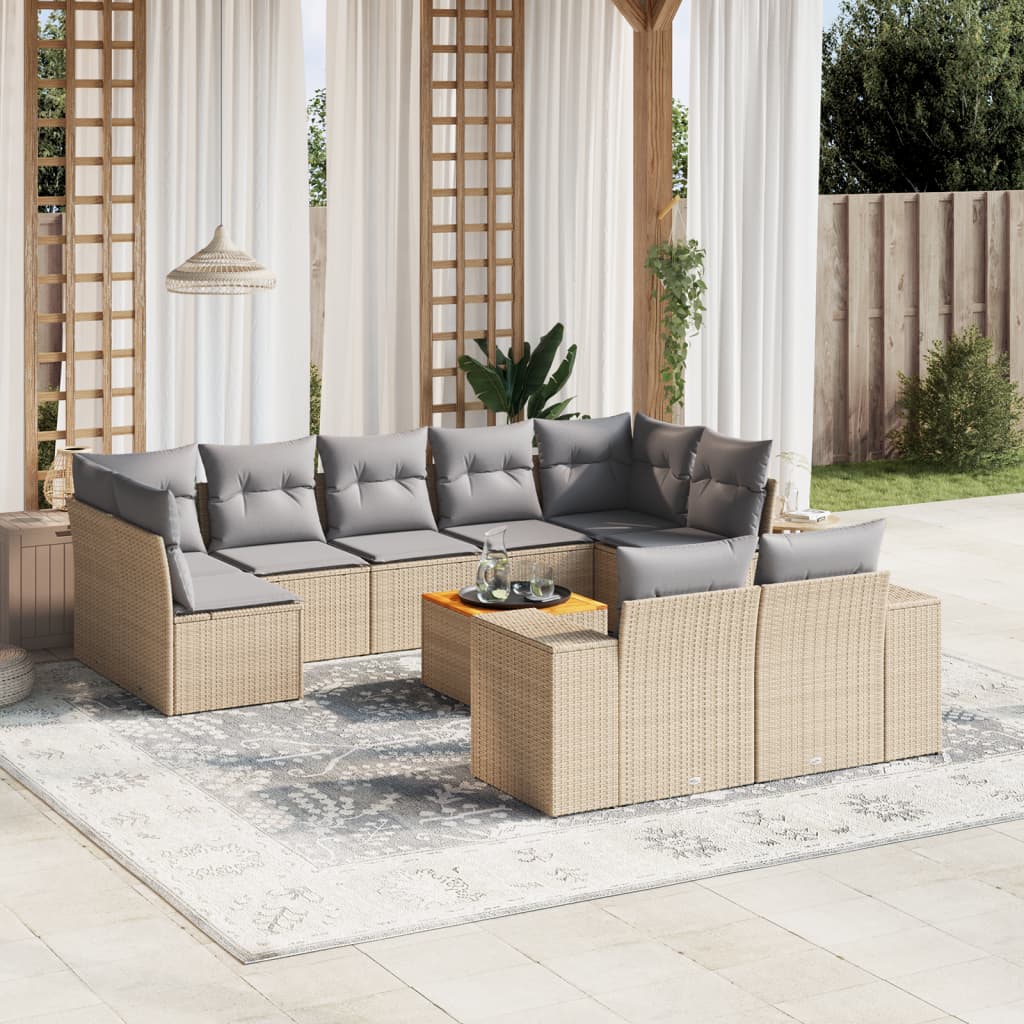 vidaXL 10-Piece Lounge Set with Cushions Poly Rattan Black