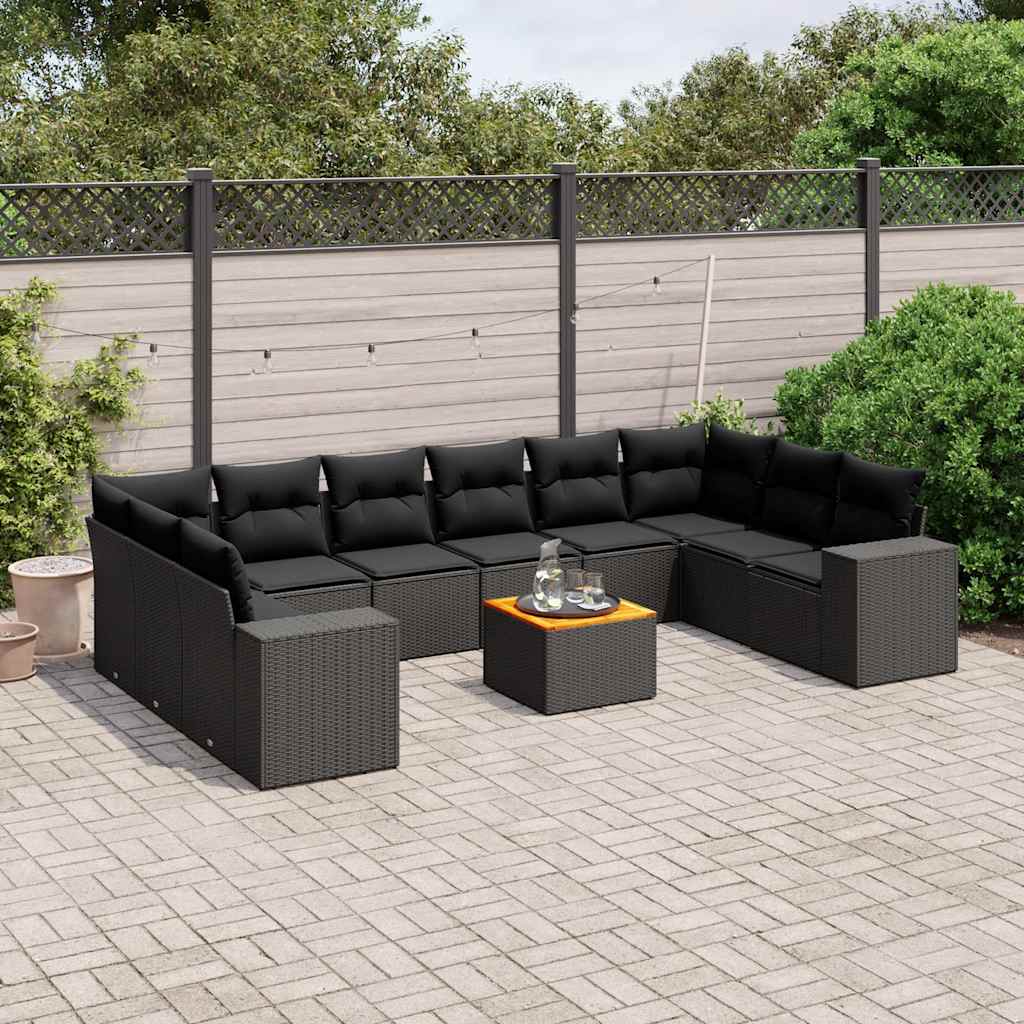 vidaXL 11-delige Loungeset met kussens poly rattan zwart