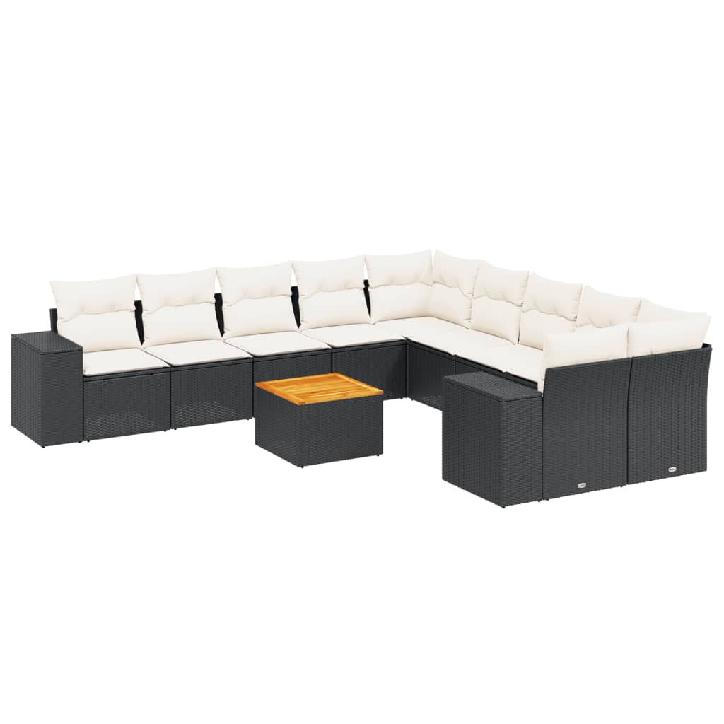 vidaXL 11-delige Loungeset met kussens poly rattan zwart
