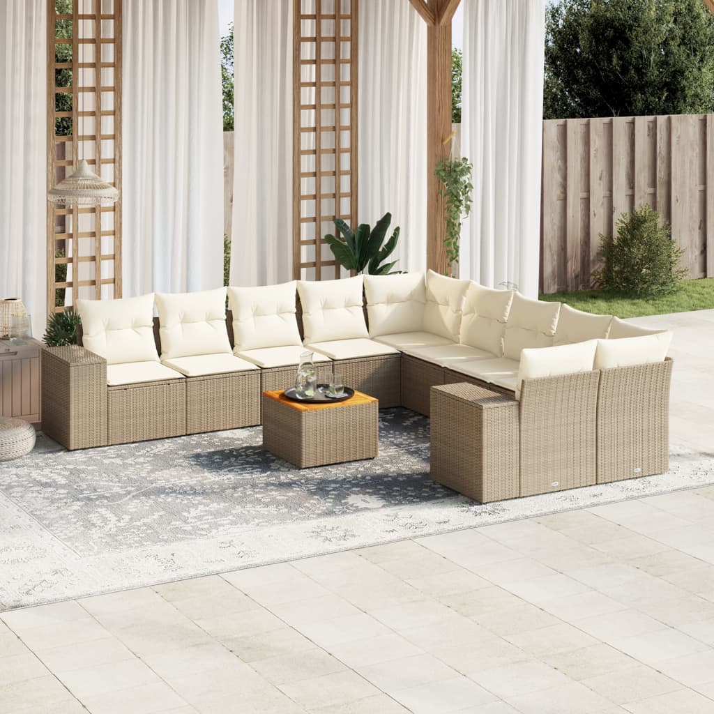 vidaXL 11-delige Loungeset met kussens poly rattan zwart