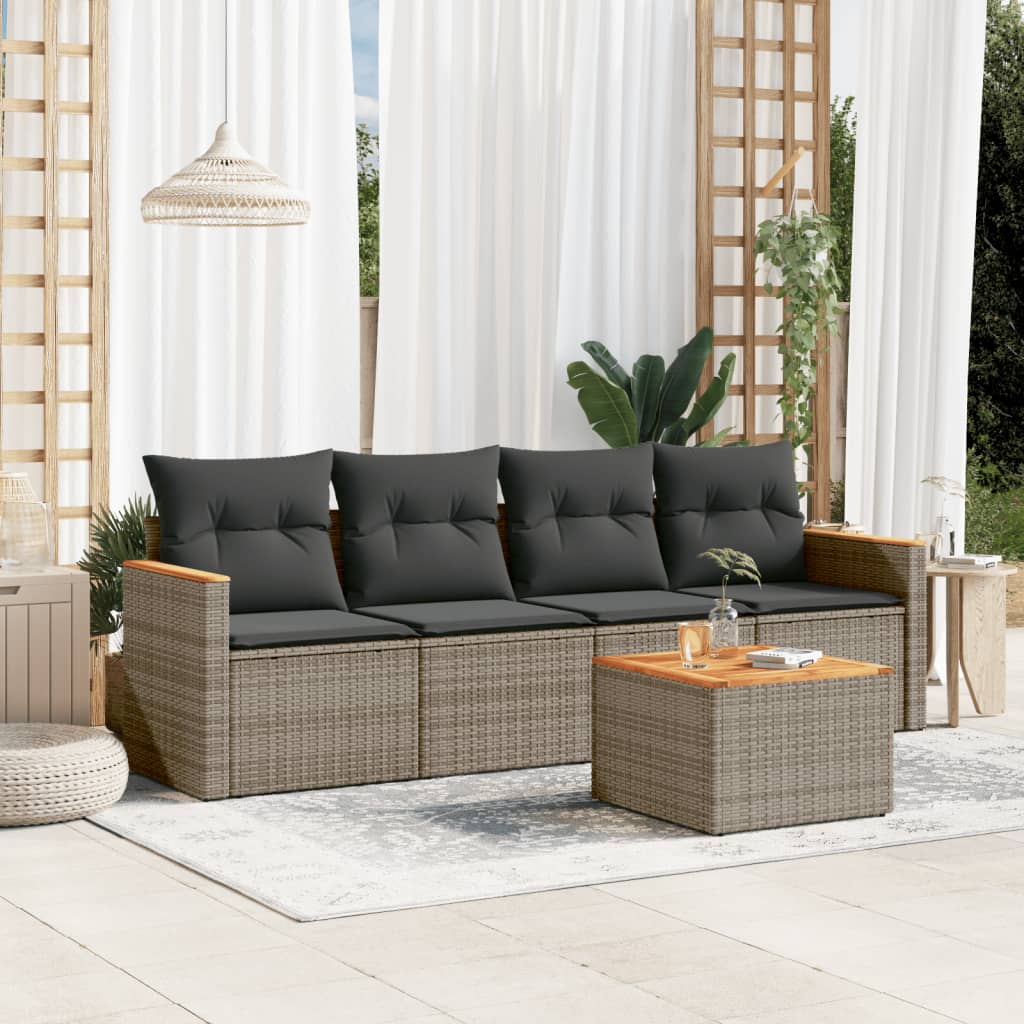 vidaXL 4-delige Loungeset met kussens poly rattan zwart