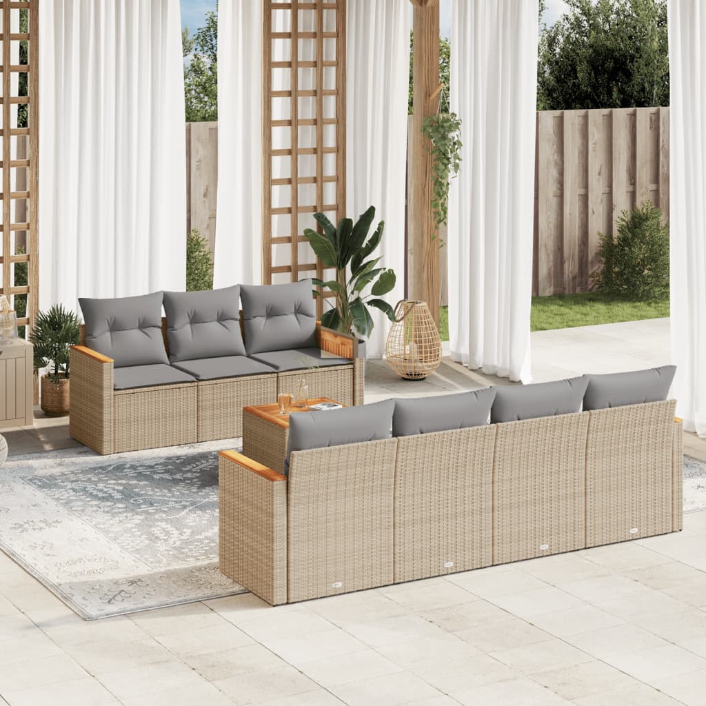 vidaXL 8-delige Loungeset met kussens poly rattan zwart