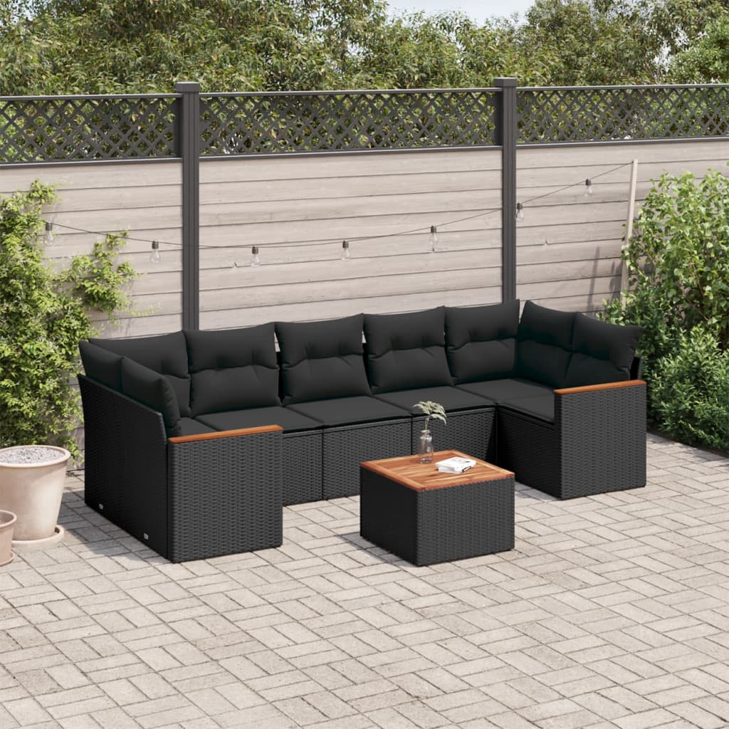 vidaXL 8-Piece Poly Rattan Lounge Set with Cushions Black