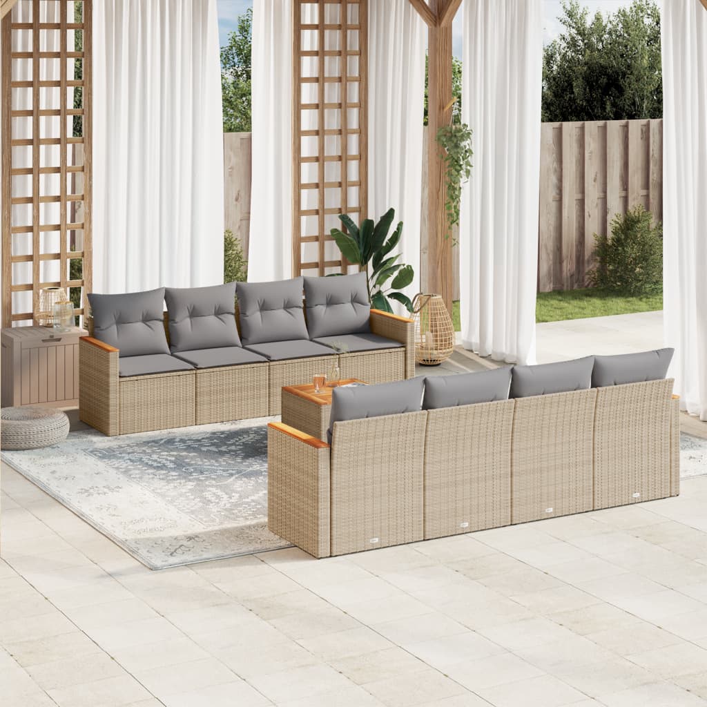vidaXL 9-piece Lounge Set with cushions poly rattan black