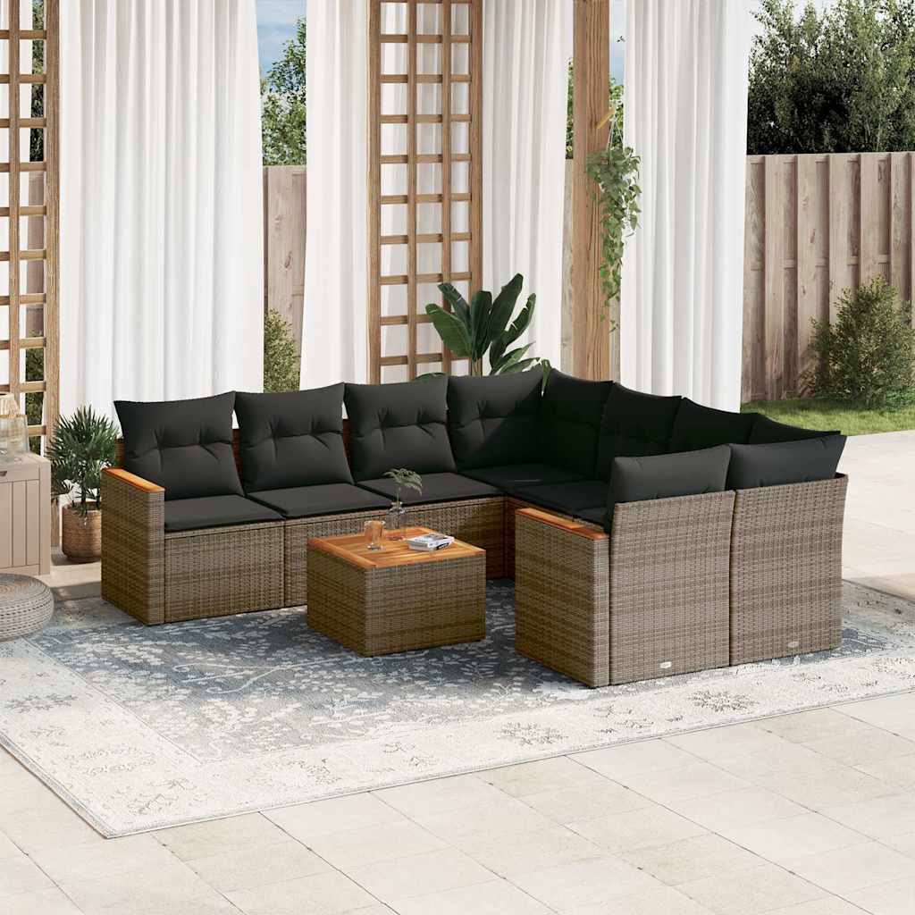 vidaXL 9-delige Loungeset met kussens poly rattan zwart