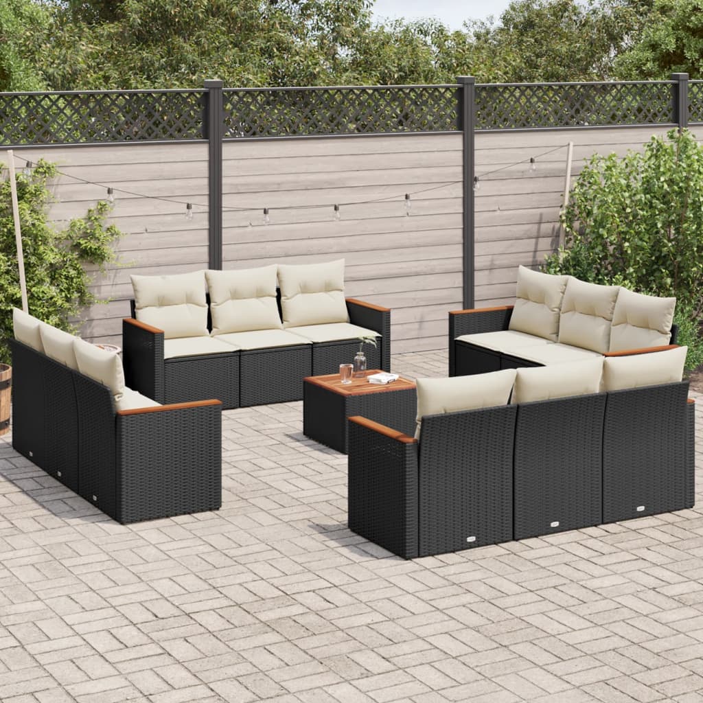 vidaXL 12-delige Loungeset met kussens poly rattan zwart