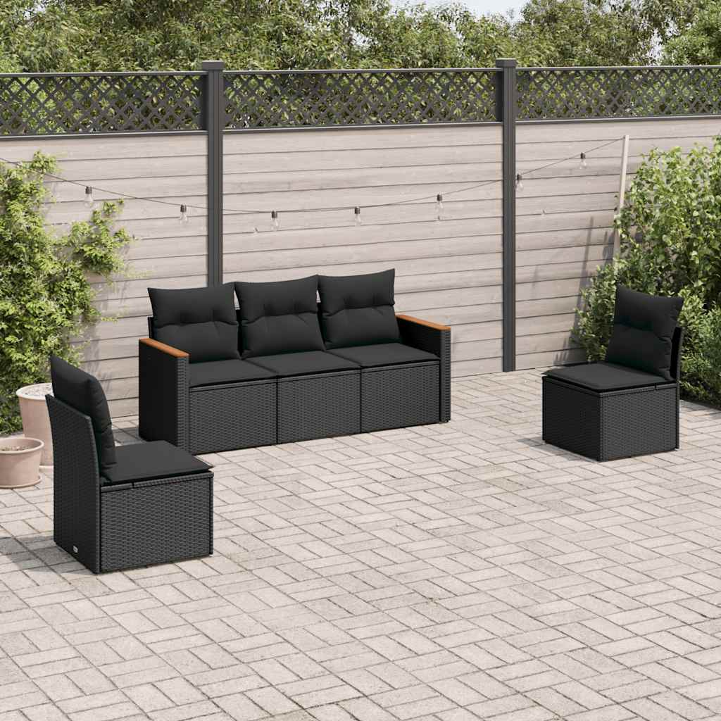 vidaXL 5-Piece Lounge Set with Cushions Poly Rattan Black