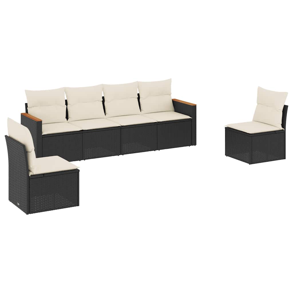 vidaXL 6-piece Lounge Set with Cushions Poly Rattan Black