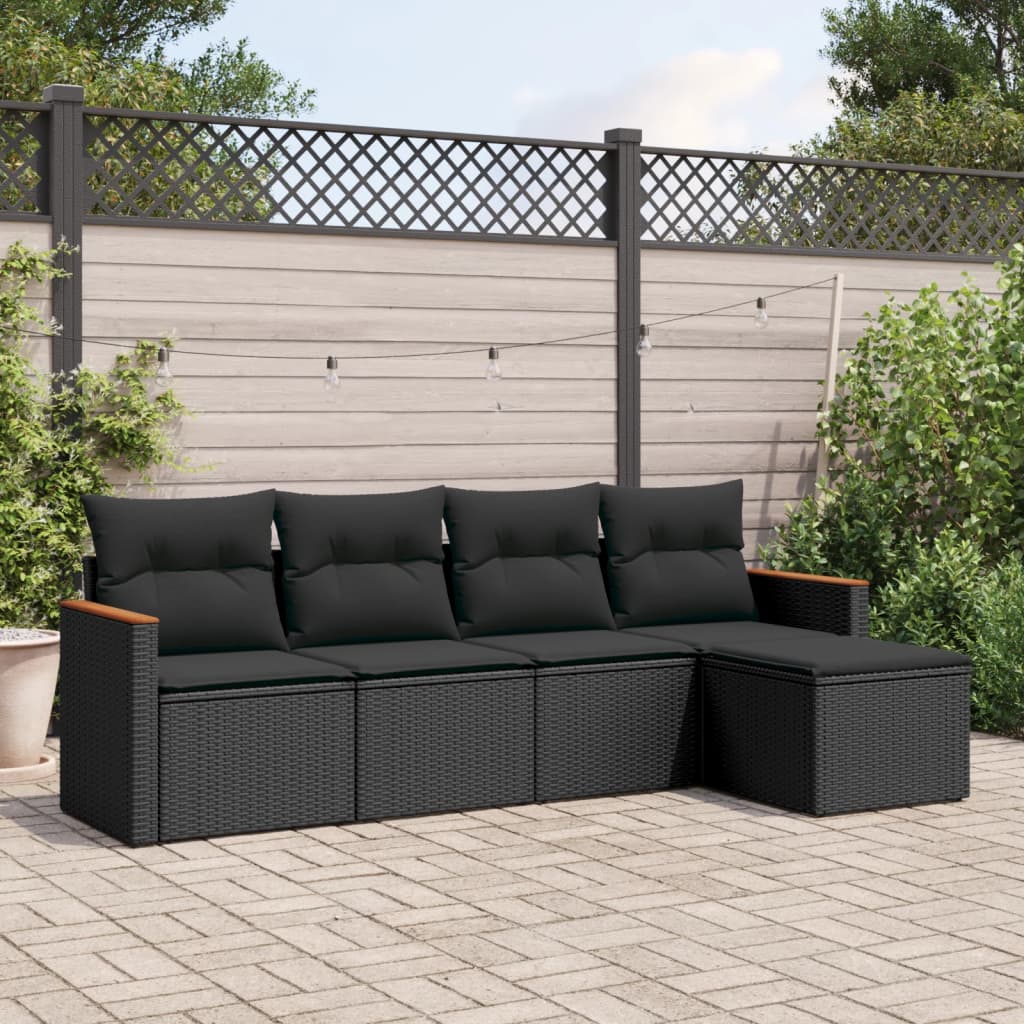 vidaXL 5-piece Lounge Set with Cushions Poly Rattan Black