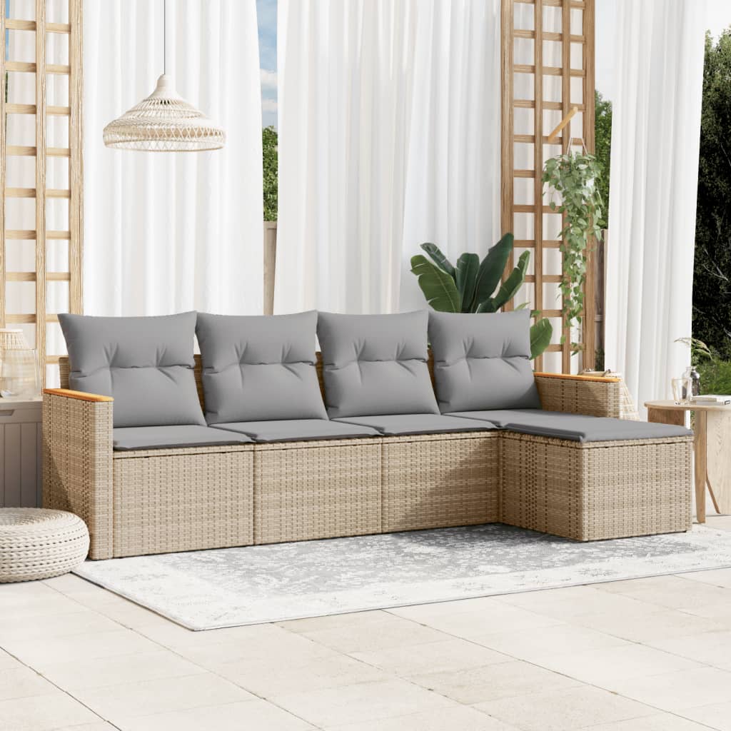 vidaXL 5-piece Lounge Set with Cushions Poly Rattan Black