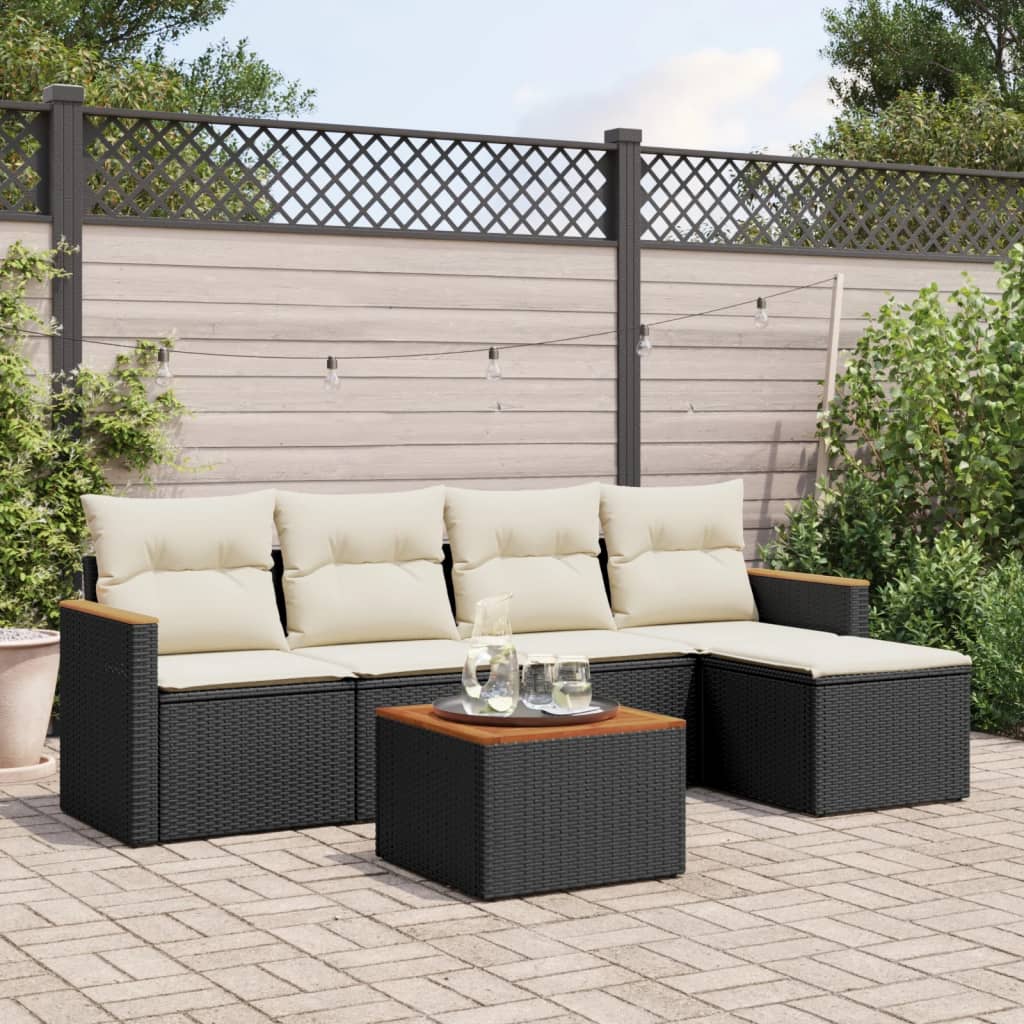 vidaXL 5-piece Lounge Set with Cushions Poly Rattan Black