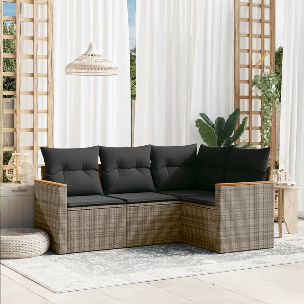 vidaXL 4-delige Loungeset met kussens poly rattan zwart