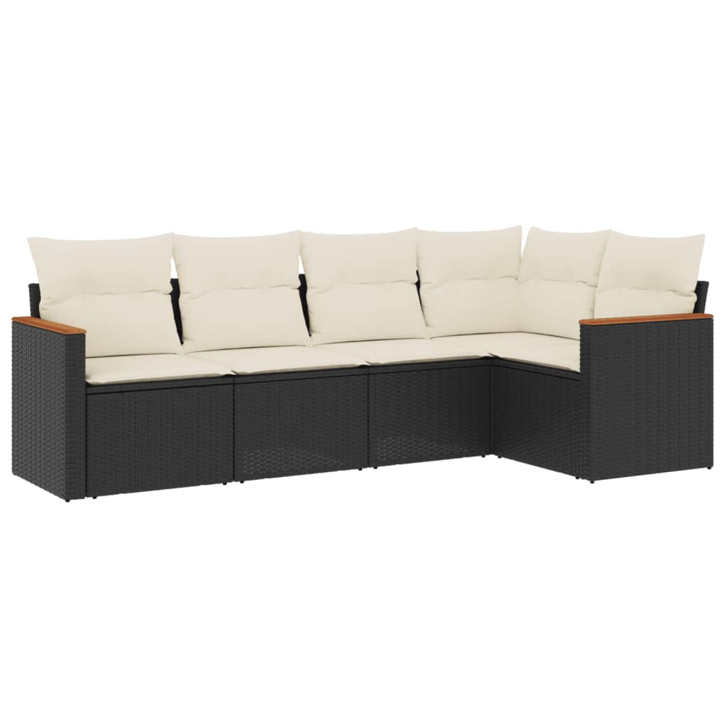 vidaXL 5-delige Loungeset met kussens poly rattan zwart