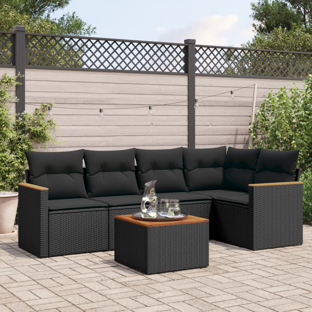 vidaXL 5-delige Loungeset met kussens poly rattan zwart