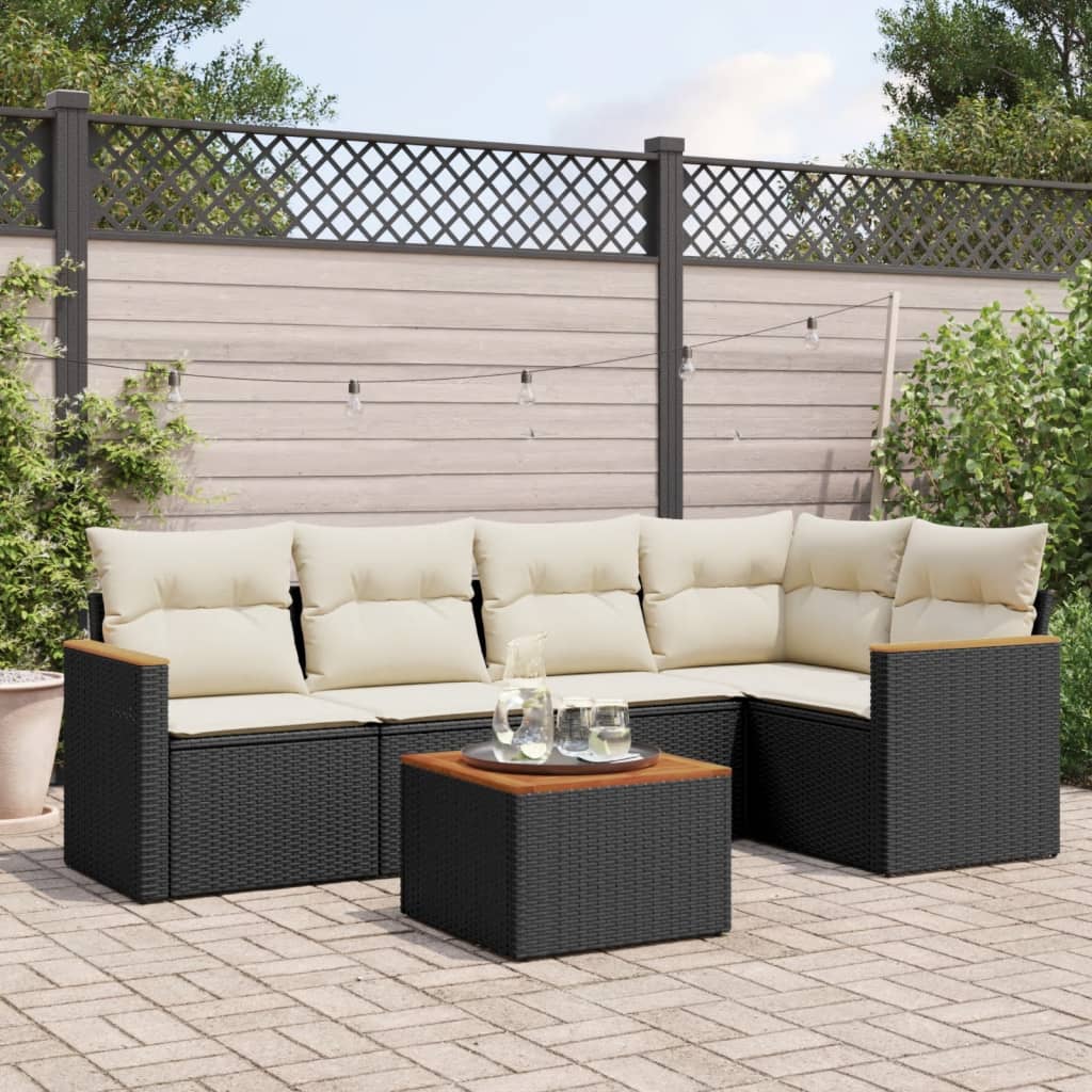 vidaXL 5-delige Loungeset met kussens poly rattan zwart