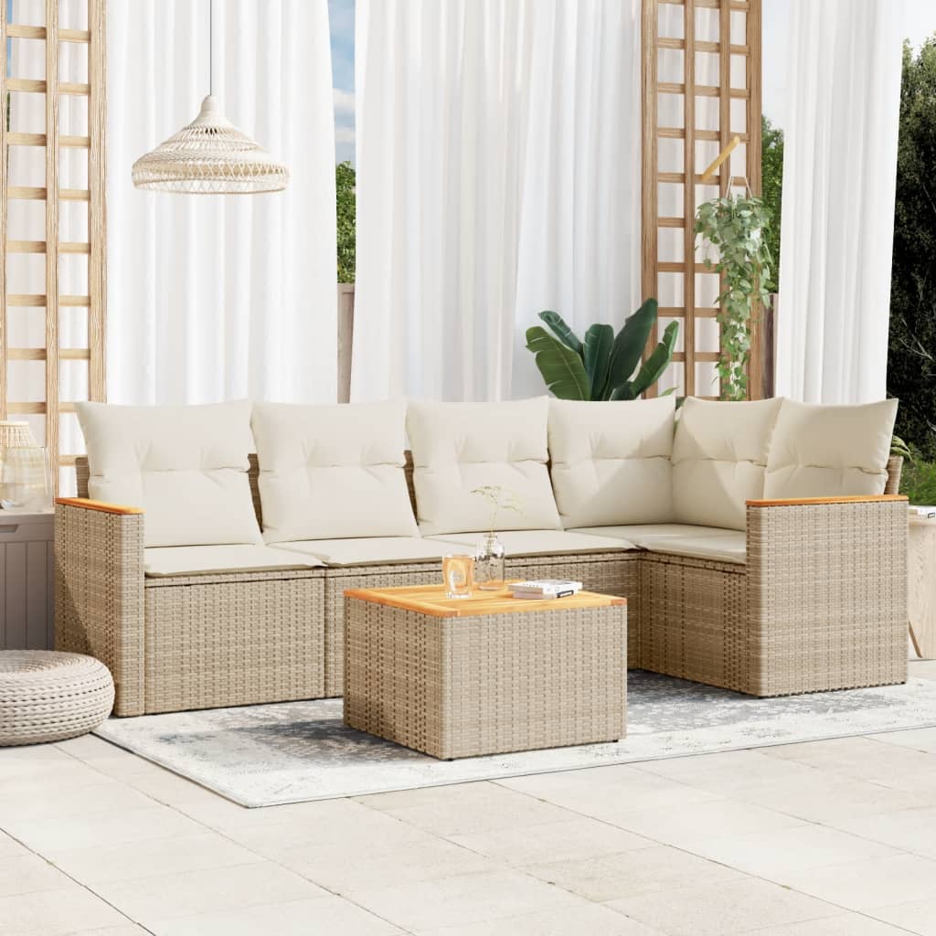 vidaXL 5-delige Loungeset met kussens poly rattan zwart