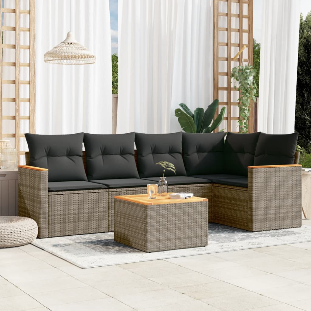 vidaXL 5-delige Loungeset met kussens poly rattan zwart
