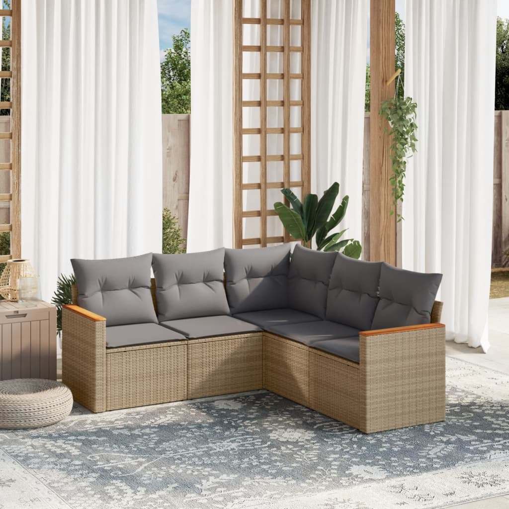 vidaXL 5-delige Loungeset met kussens poly rattan zwart