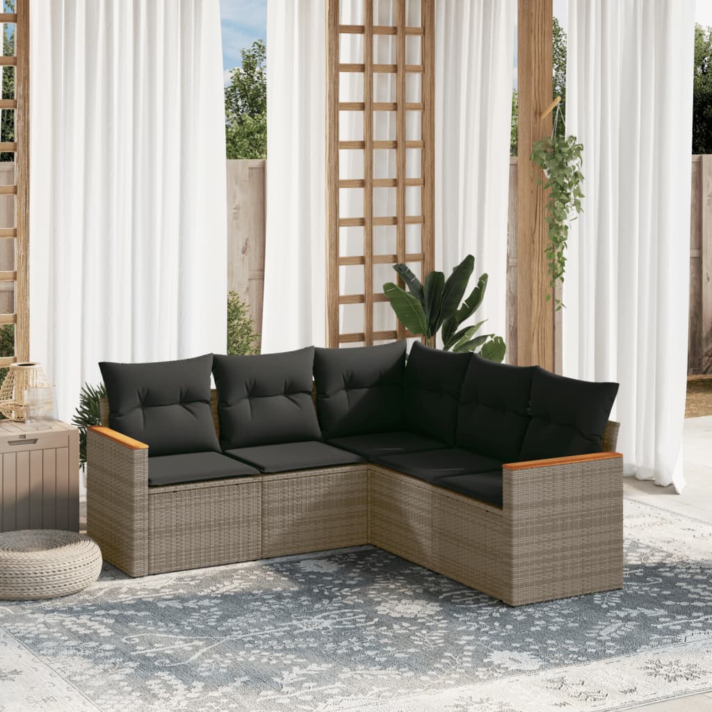 vidaXL 5-delige Loungeset met kussens poly rattan zwart
