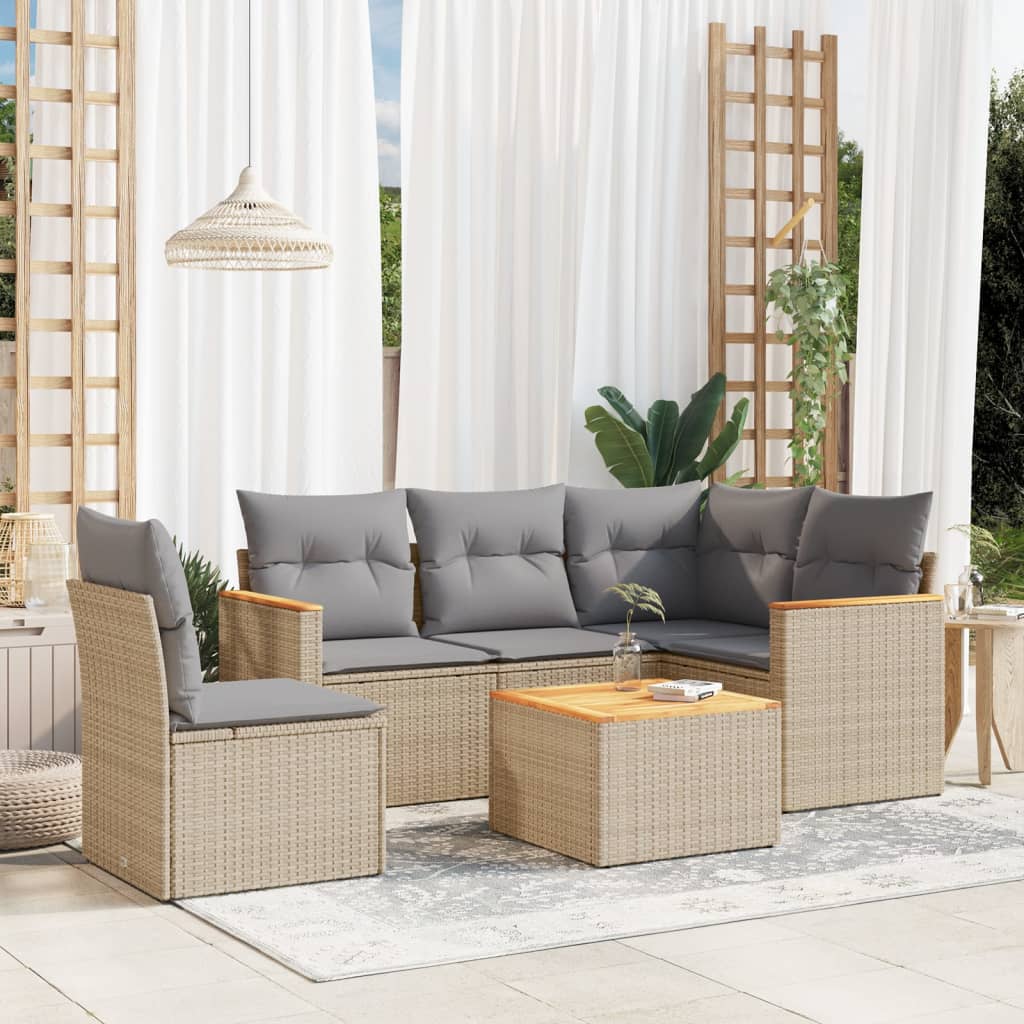 vidaXL 5-delige Loungeset met kussens poly rattan zwart