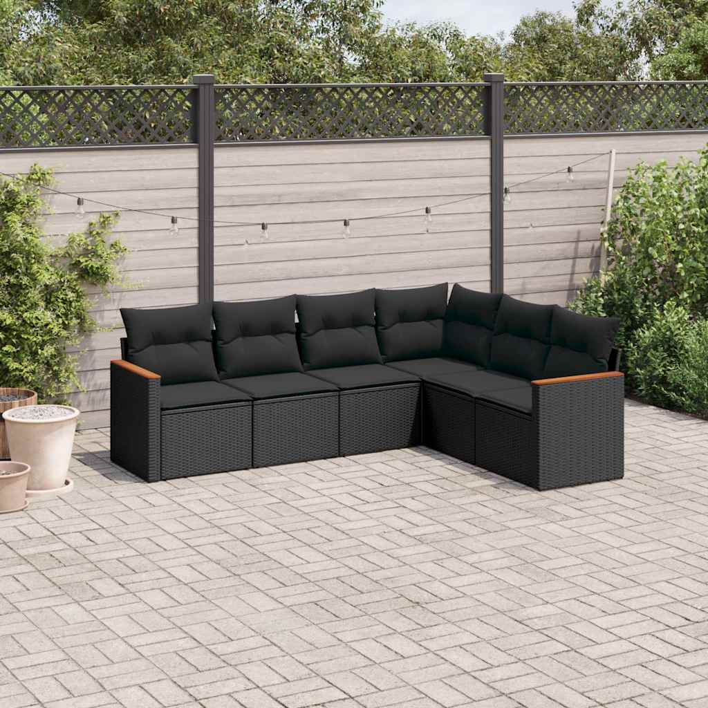 vidaXL 6-Piece Lounge Set with Cushions Poly Rattan Black