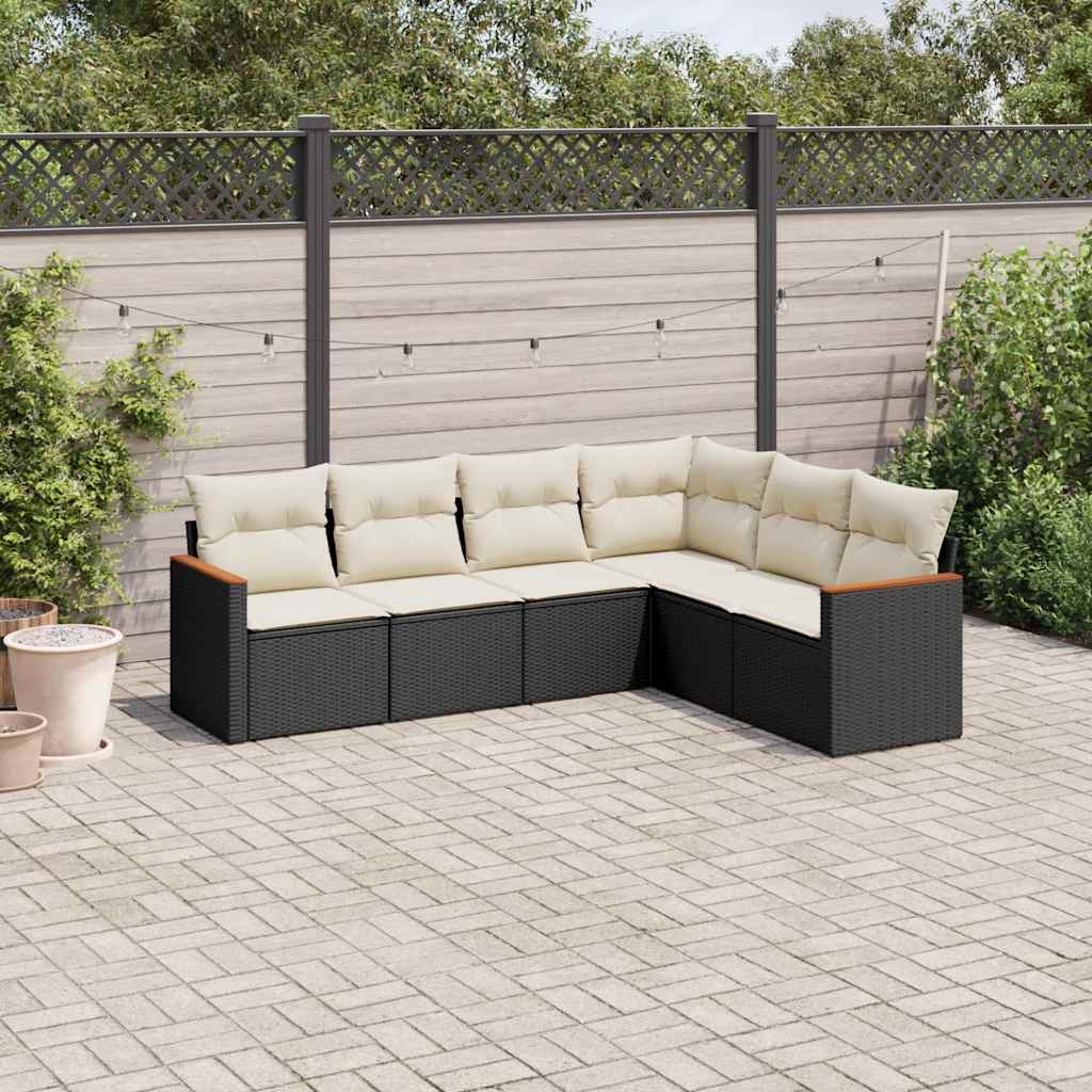vidaXL 6-Piece Lounge Set with Cushions Poly Rattan Black