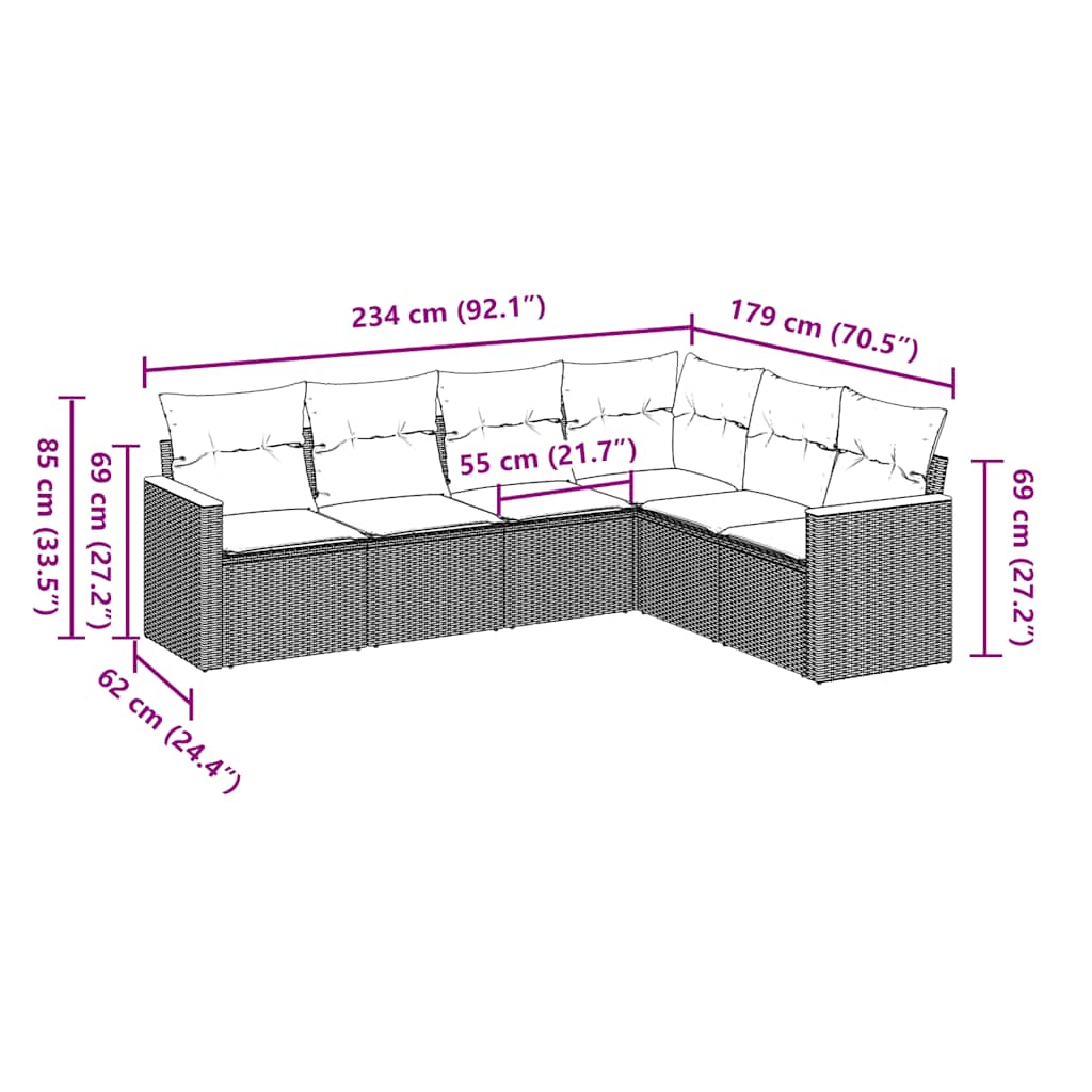 vidaXL 6-Piece Lounge Set with Cushions Poly Rattan Black